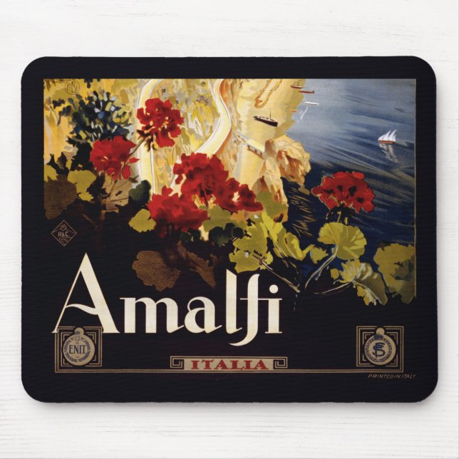 Tapis De Souris Amalfi Italie Poster de voyage Graphique d'art (Devant)