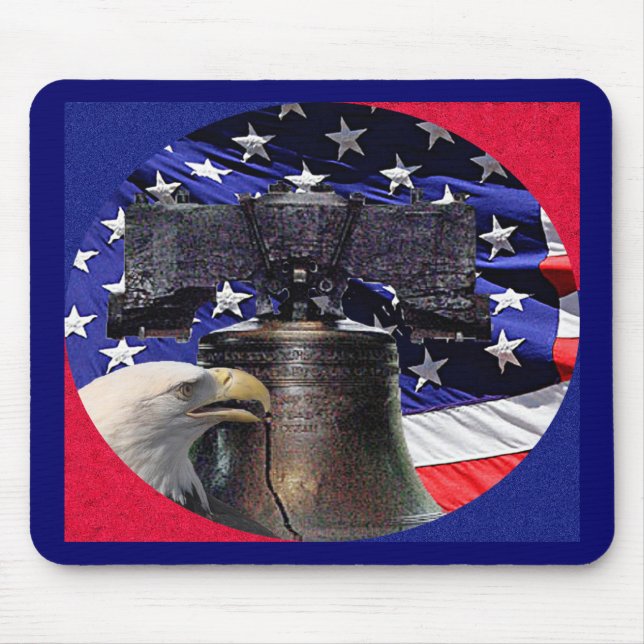 Tapis De Souris American Bald Eagle, Bell et drapeau (Devant)