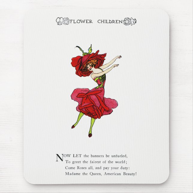 Tapis De Souris American Beauty Rose, Whimsical Flowers Livre Art (Devant)
