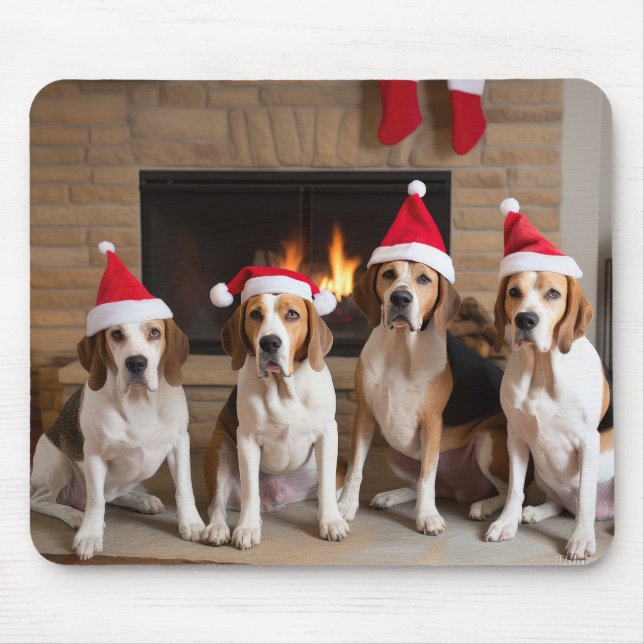 Tapis De Souris American English Foxhound Freplace Noël (Devant)