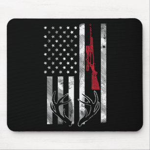 Tapis De Souris American Flag Rifle Antler Vintage Deer Hunting Hu
