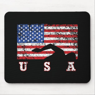 Tapis De Souris American Flag Swimming USA Cadeau Swim Team Premiu