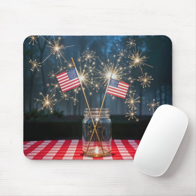 Tapis De Souris American Flags With Sparklers In a Mason Jar (Avec souris)