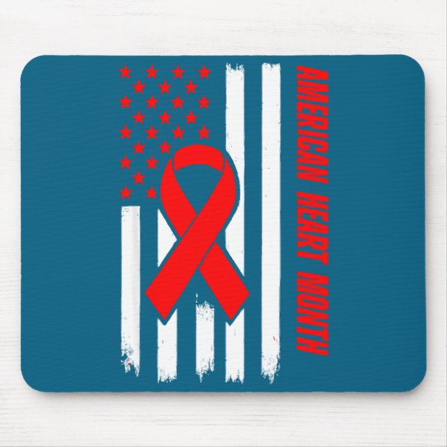 Tapis De Souris American Heart Disease Awareness Month Ribbon Red  (Devant)