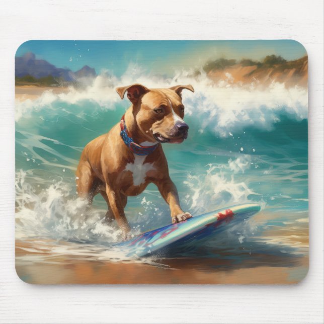 Tapis De Souris American Staffordshire Beach Surf Peinture (Devant)