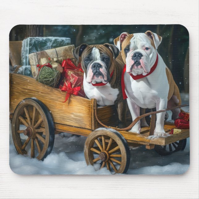 Tapis De Souris American Staffordshire Snowy Sleigh Noël (Devant)