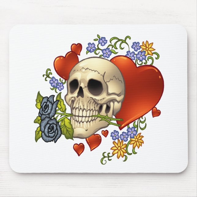 Tapis De Souris Amour de crâne - crânes, roses et coeurs par Al (Devant)