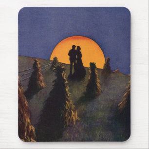 Tapis De Souris Amour et Romance Vintage, Baiser sous la Lune de l