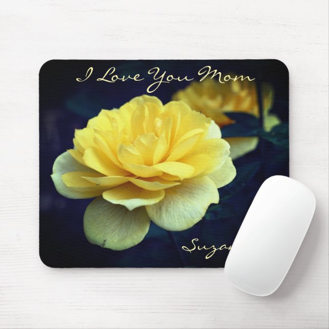 Tapis De Souris Amour Maman Fleur Rose Jaune Personnalisée (Avec souris)