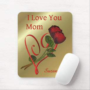 Tapis De Souris Amour Maman Rouge Roses Coeur Personnalisé