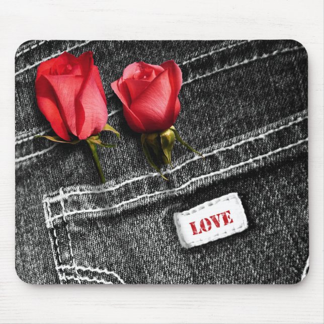 Tapis De Souris Amour. Red Roses et Denim Valentine's Day Cadeau (Devant)