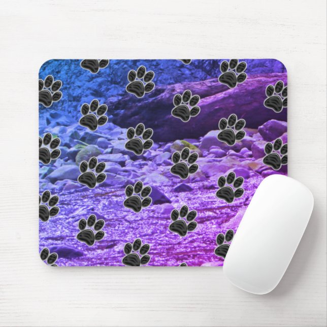 Tapis De Souris Amoureux des chiens Blue Purple Clouds Black Puppy (Avec souris)