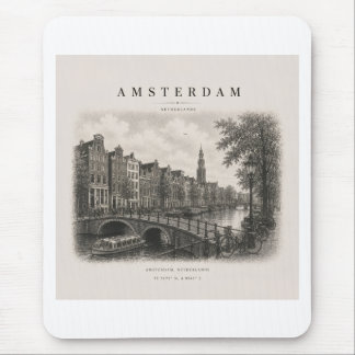 Tapis De Souris Amsterdam | Conception de ville de voyage vintage
