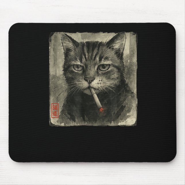 Tapis De Souris Amusant Chat triste Fumer Cigarette Mème Lover Sum (Devant)