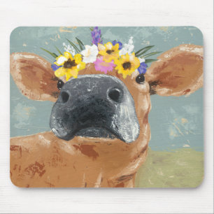 Tapis De Souris Amusement de ferme - vache avec la couronne de
