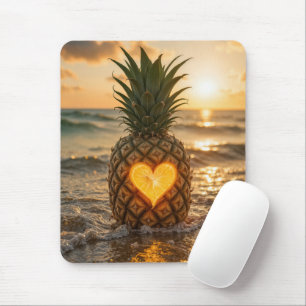 Tapis De Souris Ananas de plage avec un cœur sculpté
