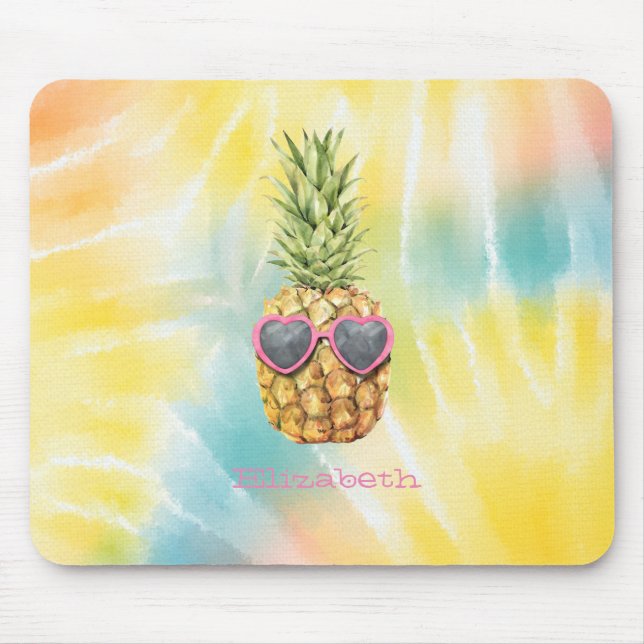 Tapis De Souris Ananas Frais, Tie-Dye Arc-en-Ciel Aquarelle (Devant)