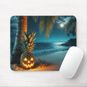 Tapis De Souris Ananas Jack-o-lanterne Sur Une Plage