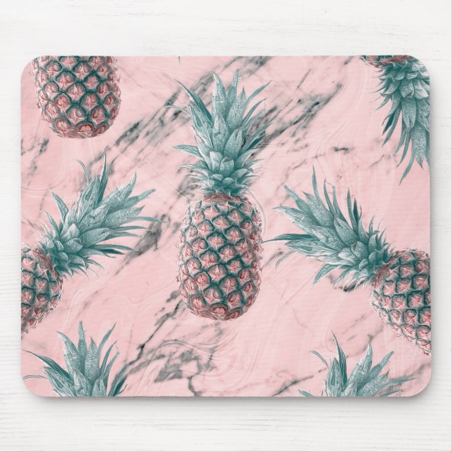 Tapis De Souris Ananas & marbre rose Swirl moderne Tropical Chic (Devant)