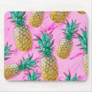 Tapis De Souris Ananas Tropicaux & Marbre Rose Moderne Coloré
