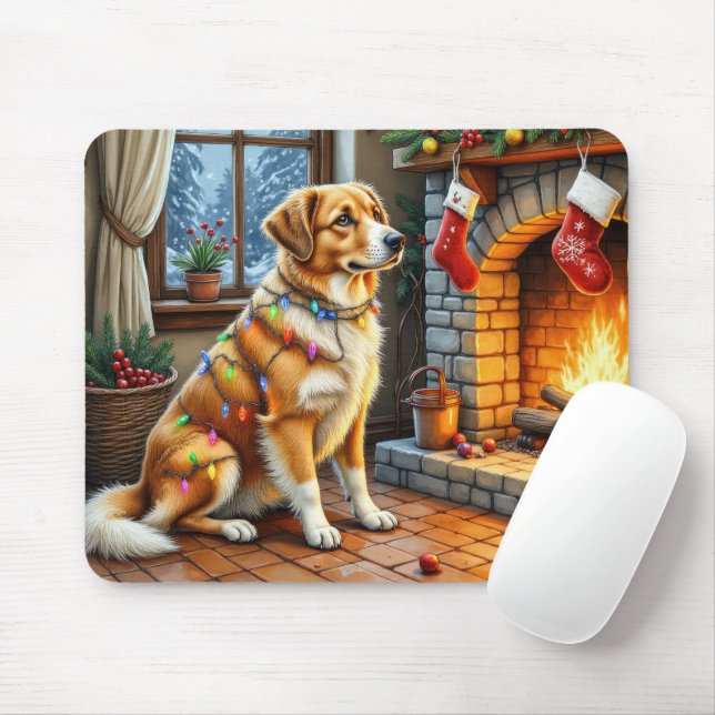 Tapis De Souris Anatolian Shepherd Fireplace with Christmas Lights (Avec souris)
