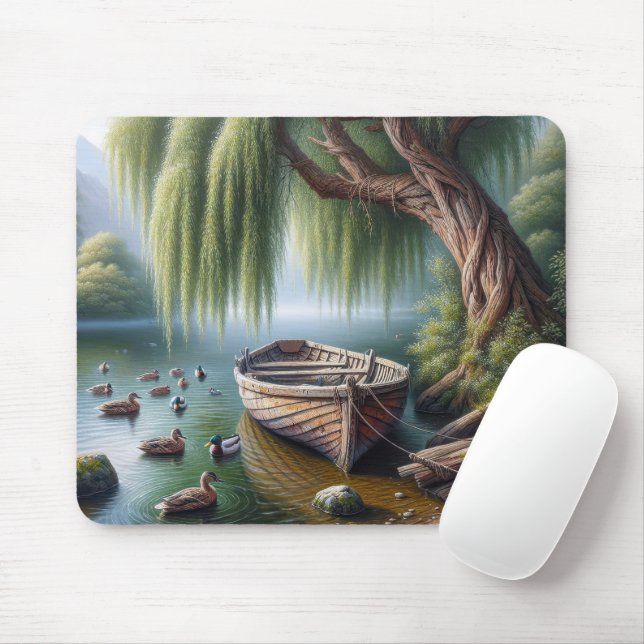 Tapis De Souris Ancien bateau à aubes planté sous un saule (Avec souris)