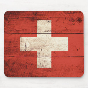 Tapis De Souris Ancien drapeau suisse en bois