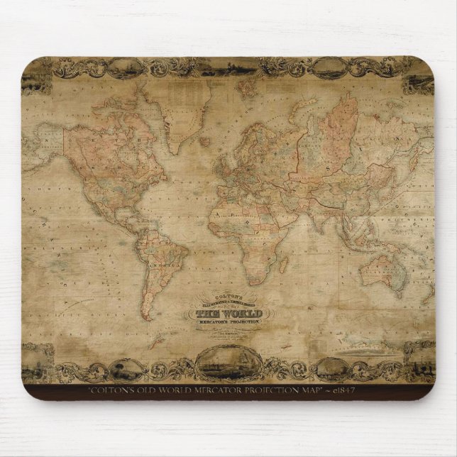Tapis De Souris Ancien Monde Carte Classique Conception Cadeau (Devant)