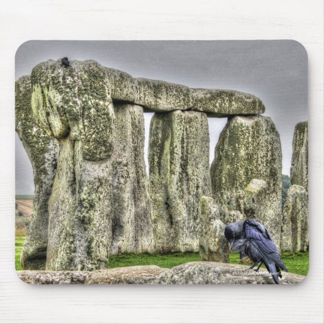 Tapis De Souris Ancien site de Stonehenge & Preening Crow (Devant)