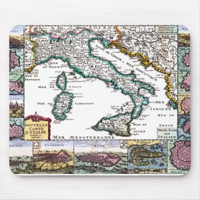 Tapis De Souris ancienne carte illustrative de l'Italie (Devant)