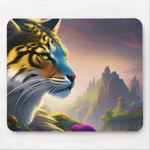 Tapis De Souris Ancient Tiger Surveys his kingdom, Purple Flowers