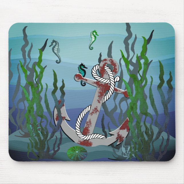 Tapis De Souris Ancrage noir gris rouillé/algues/coquilles/hippoca (Devant)