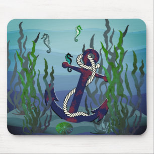 Tapis De Souris Ancre bleue rouille marine/algue/coquille/hippocam