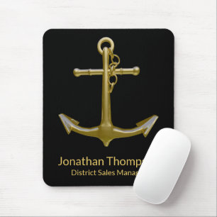 Tapis De Souris Ancre classique en or nautique sur noir