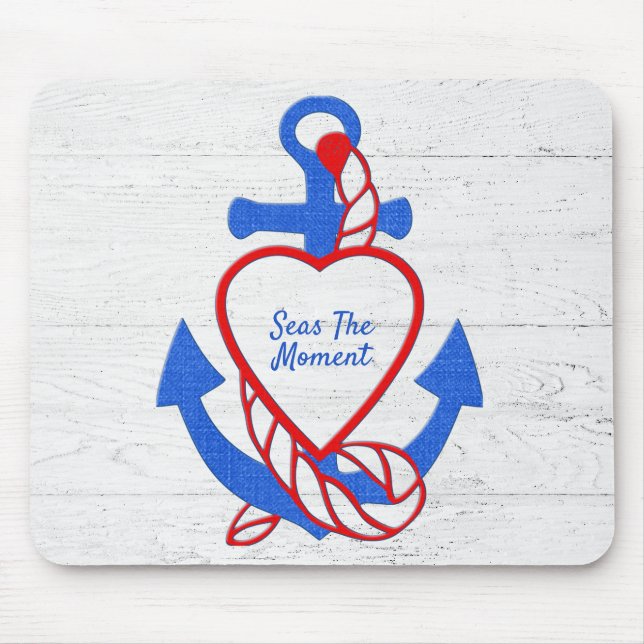 Tapis De Souris Ancre Coeur Sur Bois Blanchi (Devant)