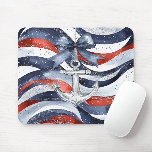 Tapis De Souris Ancre de Bow Rouge Blanc Bleu Nautique (Avec souris)