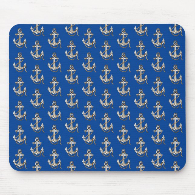 Tapis De Souris ancre marine argentée avec corde (Devant)
