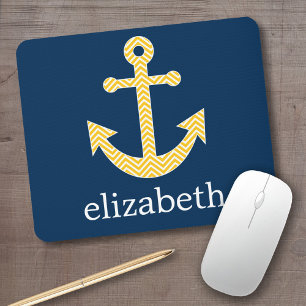 Tapis De Souris Ancre nautique avec Motif Navy Jaune Chevron