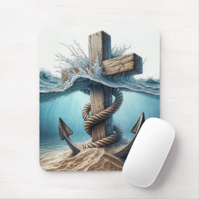 Tapis De Souris Ancre nautique et traversée dans l'eau océanique (Avec souris)
