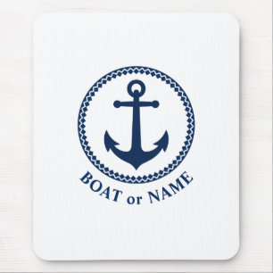 Tapis De Souris Ancre nautique Votre bateau ou nom Navy Blue