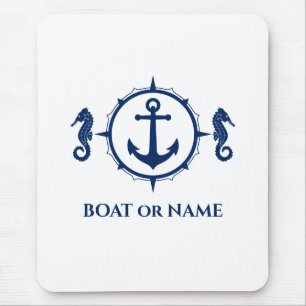 Tapis De Souris Ancre nautique Votre bateau ou votre nom Bleu
