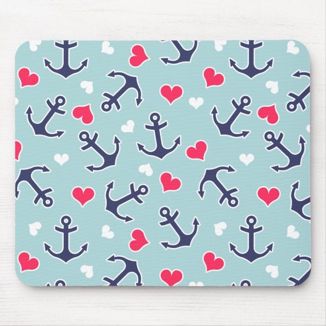 Tapis De Souris Ancres et motif nautiques de coeurs (Devant)