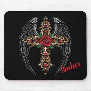 Tapis De Souris Ange Ailes, Croix et Roses