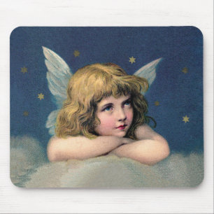Tapis de souris ange reposant sur un nuage