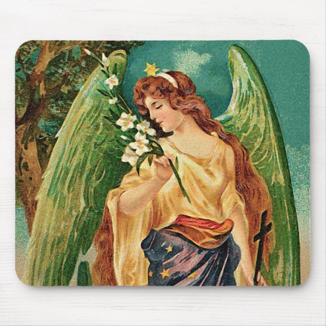 Tapis De Souris Angel tenant une branche florale (Devant)