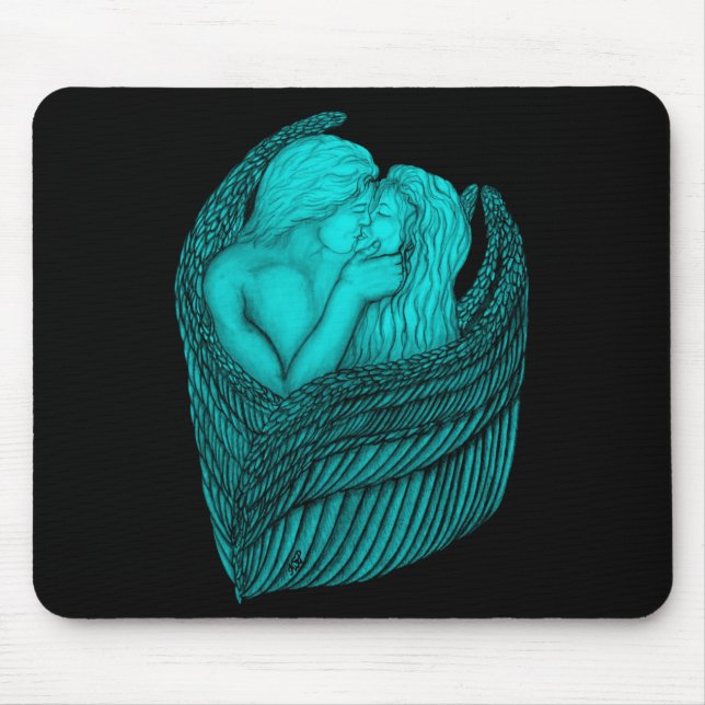 Tapis De Souris Angels Kissing, noir et vert Design (Devant)