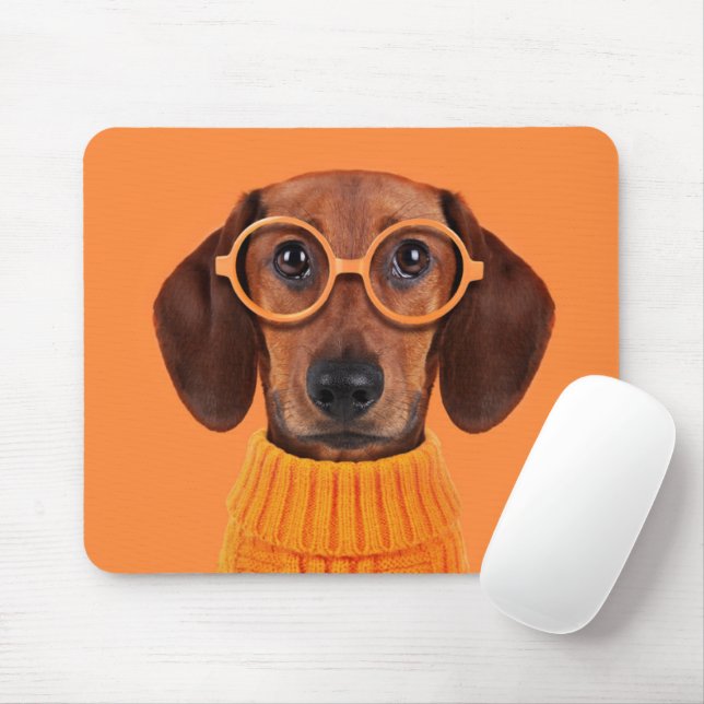 Tapis De Souris Animaux de bébés cutest | Chandail orange Dachshun (Avec souris)