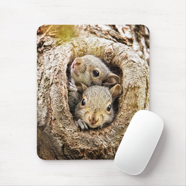 Tapis De Souris Animaux de bébés cutest | Écureuils curieux (Avec souris)