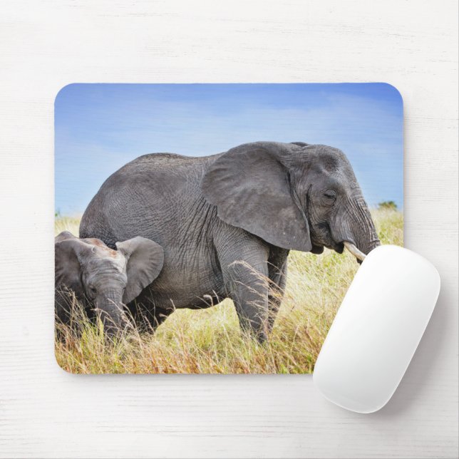 Tapis De Souris Animaux de bébés cutest | Eléphant africain et mèr (Avec souris)