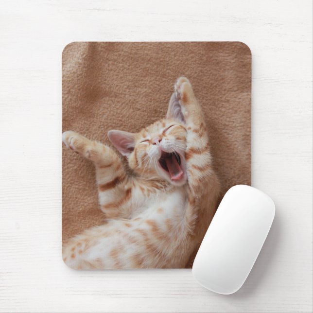 Tapis De Souris Animaux de bébés cutest | Ginger Kitten Yawning (Avec souris)
